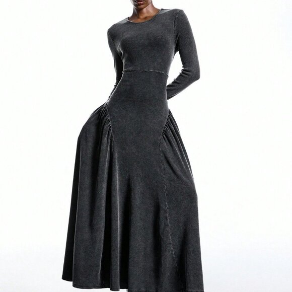 Dark Grey Elegant Women's Minimalist Long Sleeve Dress - Picture 7 of 7